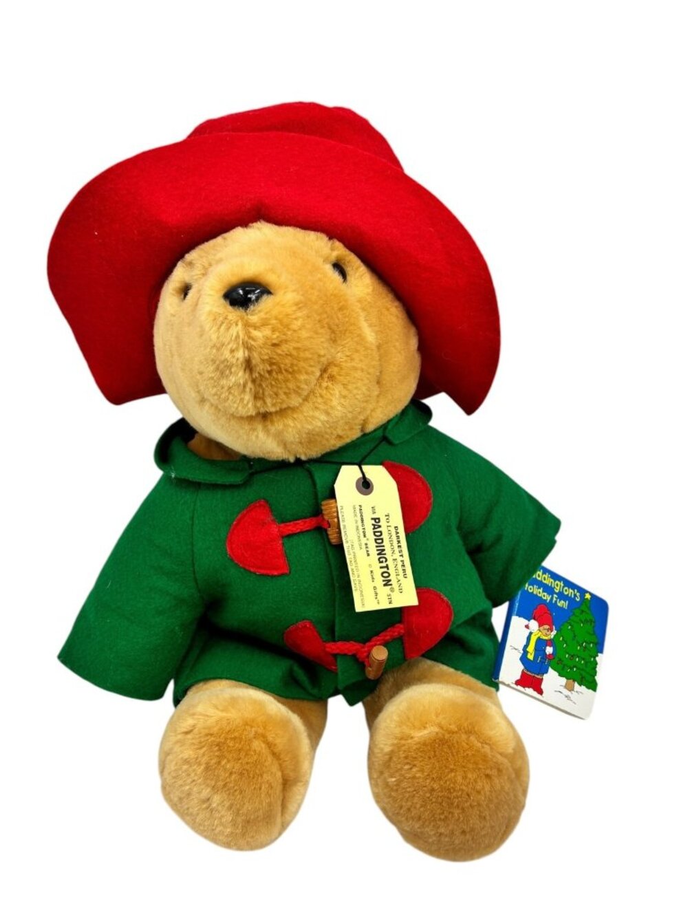 Paddington Bear Stuffed Animal Plush Christmas Holiday Green Coat Red Hat 1996